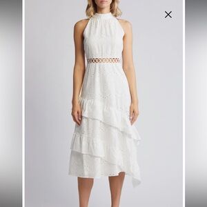 Elegant White Eyelet Midi Dress